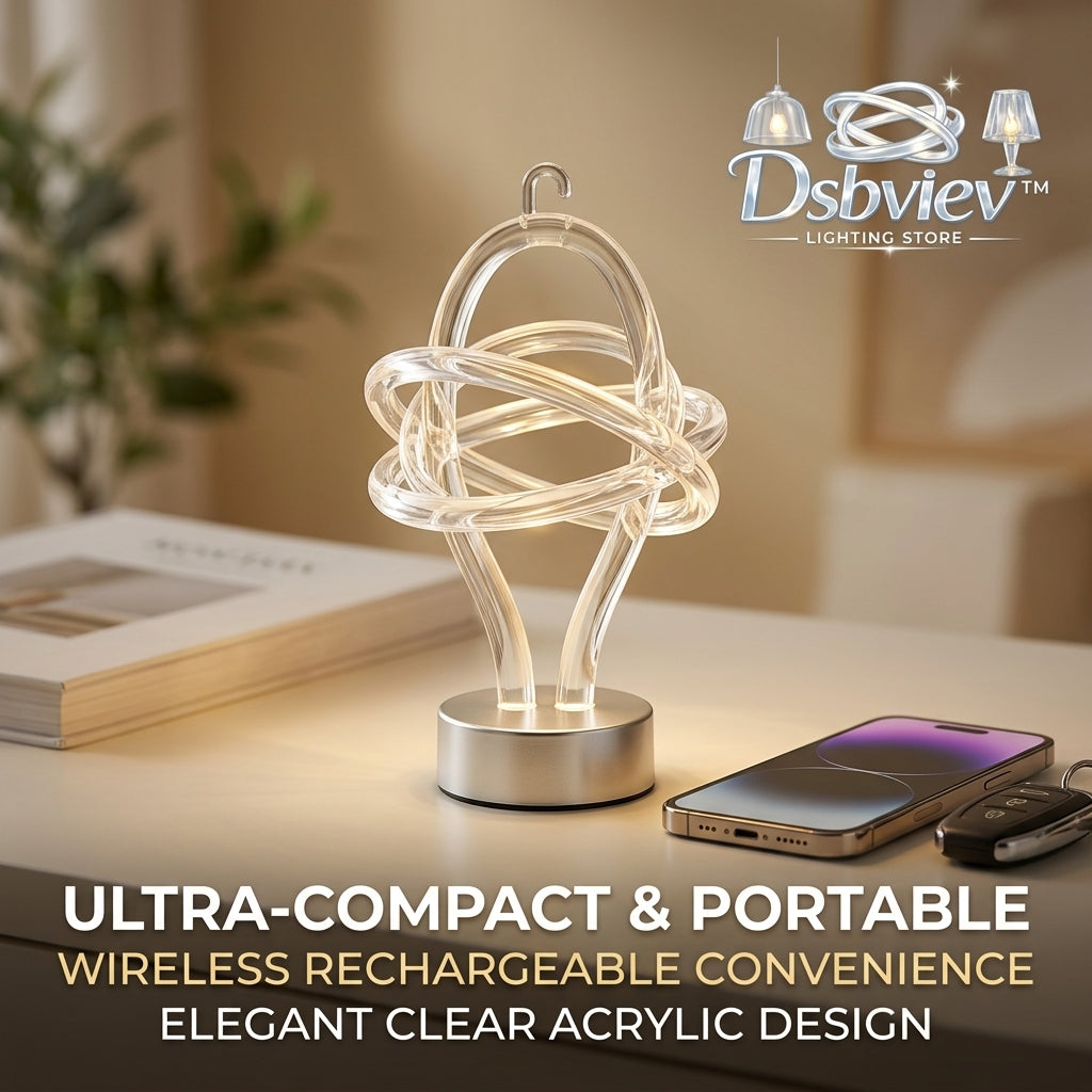 Dsbviev™ Cordless LED Table Lamp - Elegant Clear Acrylic Sculptural Night Light, USB Rechargeable Bedside Lamp with Hanging Hook, Ultra-Compact & Portable Ambient Accent Light for Home Decor, Bedroom & Patio