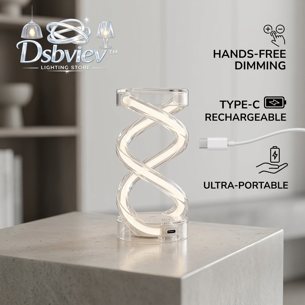 Dsbviev™ Cordless LED Table Lamp - Modern Spiral Acrylic Night Light, Type-C Rechargeable Bedside Lamp, Hands-Free Dimmable Ambient Light for Bedroom, Living Room, Office, Ultra-Portable Accent Lamp