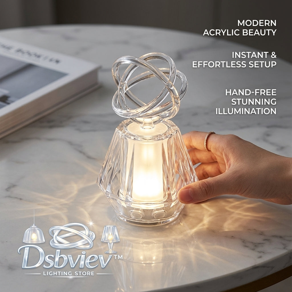 Dsbviev™ Cordless Crystal Table Lamp - Modern Acrylic LED Night Light with Touch Control, Rechargeable Ambient Bedside Lamp, Decorative Geometric Accent Light for Bedroom, Living Room, and Patio
