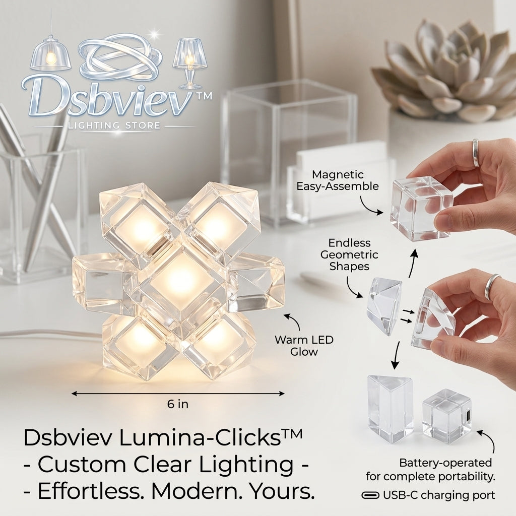 Dsbviev™ Lumina-Clicks™ Magnetic Modular LED Desk Lamp - Cordless Crystal Night Light, DIY Geometric Table Lamp, USB-C Rechargeable Ambient Light for Bedroom, Office, and Modern Home Decor