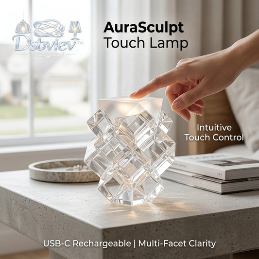 Dsbviev™ AuraSculpt Touch Lamp - USB-C Rechargeable Crystal Table Lamp, Cordless Geometric LED Bedside Light with Intuitive Touch Control, Multi-Facet Acrylic Accent Lamp for Bedroom, Living Room & Cozy Home Decor