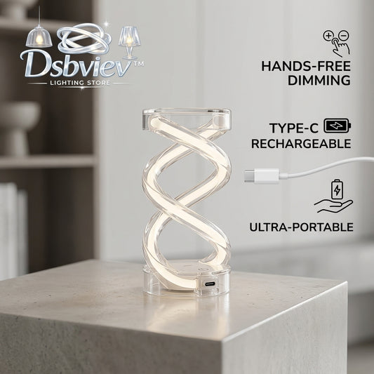 Dsbviev™ Cordless LED Table Lamp - Modern Spiral Acrylic Night Light, Type-C Rechargeable Bedside Lamp, Hands-Free Dimmable Ambient Light for Bedroom, Living Room, Office, Ultra-Portable Accent Lamp